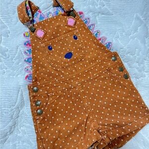 🦔 Mini Boden Brown corduroy Polka Dot hedgehog Shortalls, 5-6